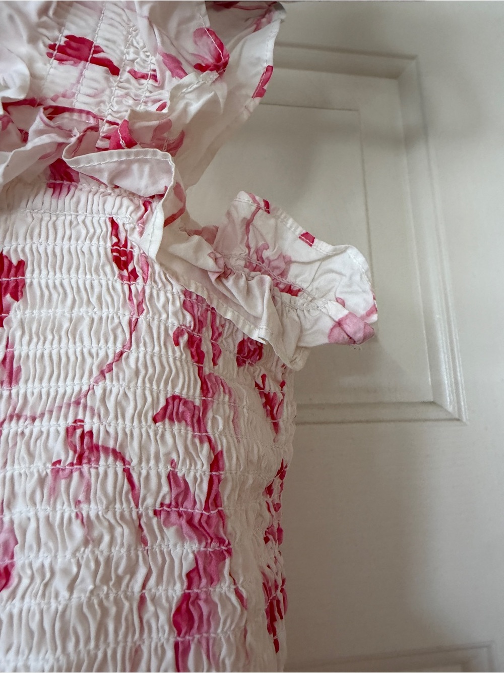 Hill House Ellie nap dress rose botanical pink white smocked shirred midi - Picture 3 of 6